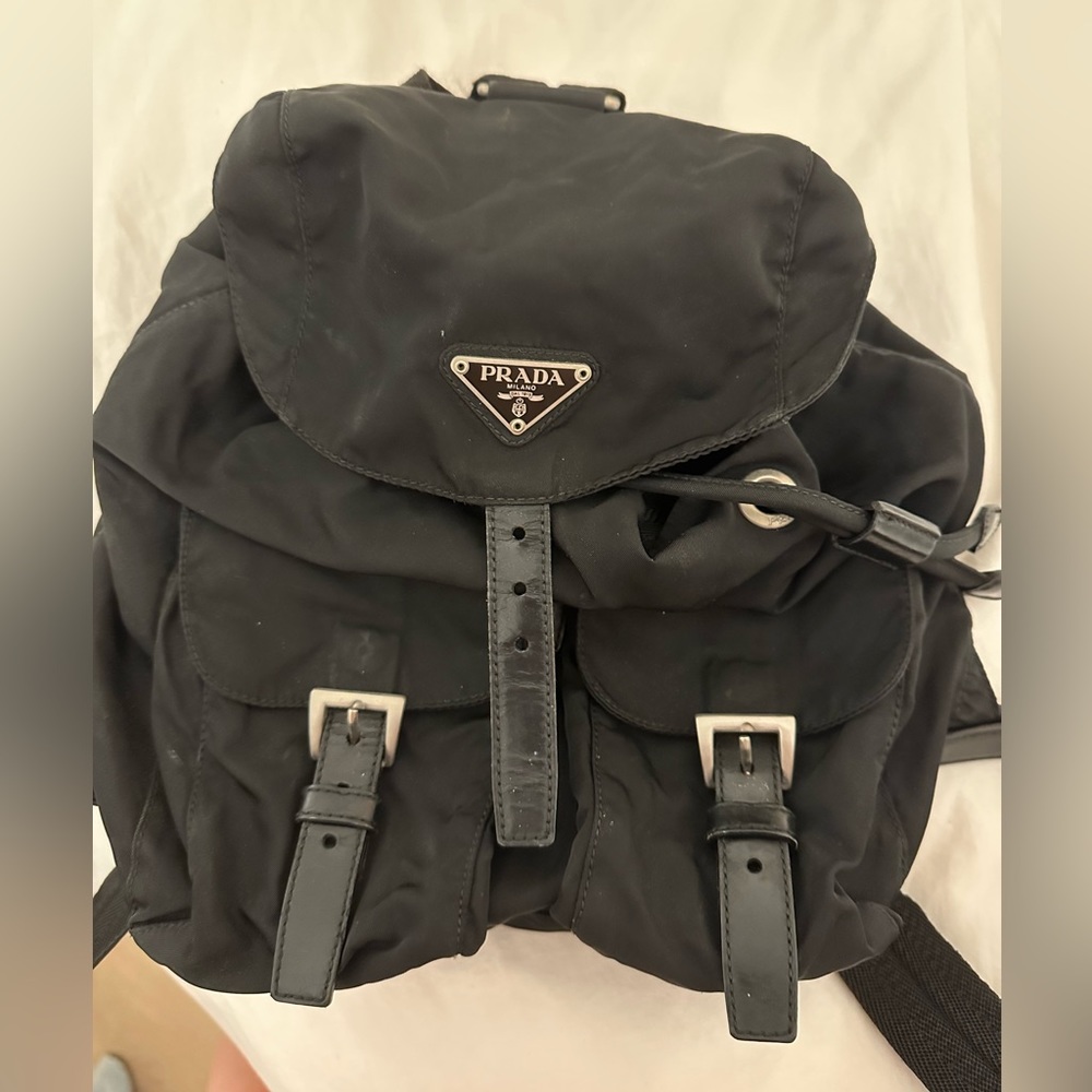 Authentic Vintage Prada Black Nylon Tessuto Twin Pocket Backpack